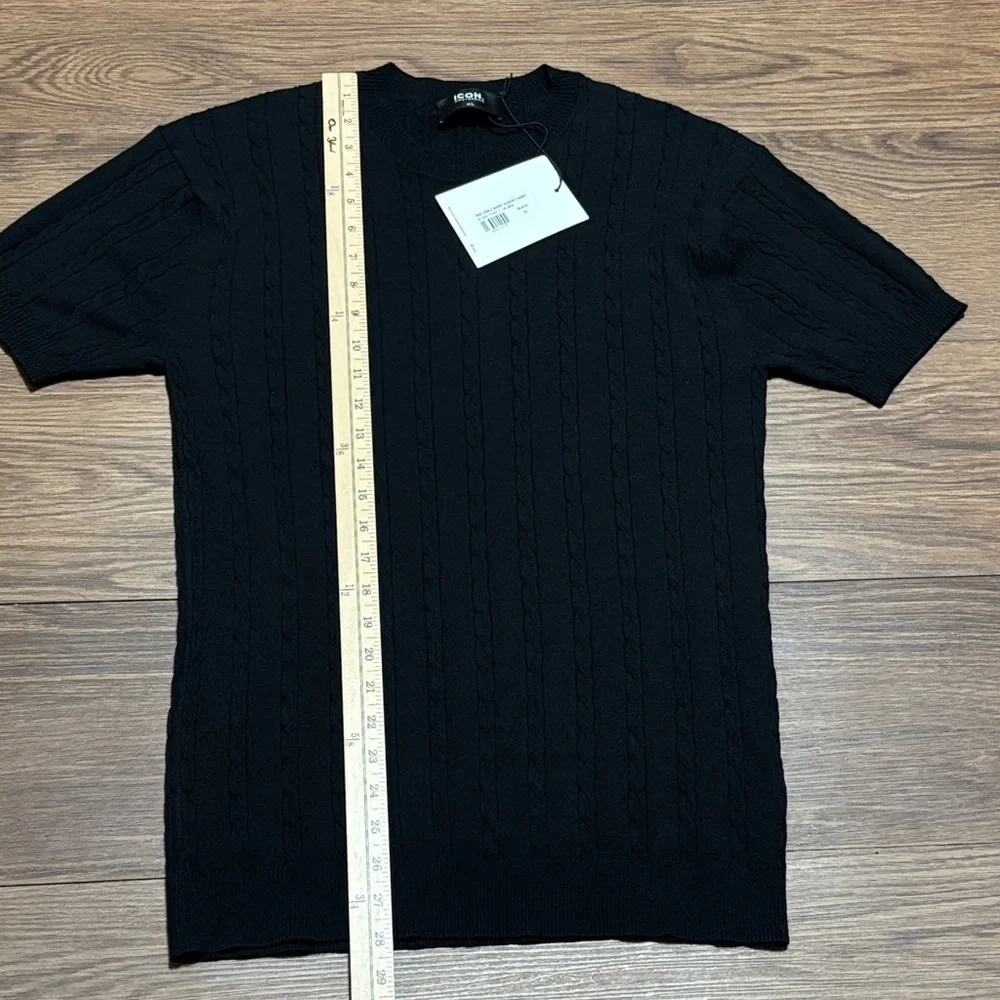 ICON Amsterdam Cable Knit Short Sleeve Sweater XL Black NWT